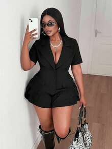 Maweii Plus Size Women's Frill Collar Sexy Jumpsuit - Black - View 4