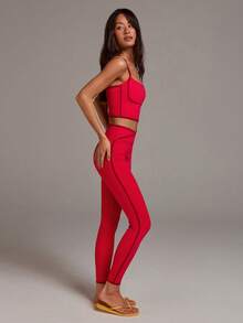 Athîral 女士休闲红色拼接吊带背心和长裤运动套装 - 紅色 - 查看 5