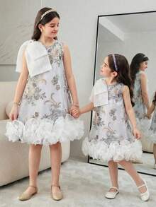 SHEIN Tween Girl Fashionable & Elegant Ruffle Hem Sleeveless Dress - White - View 1