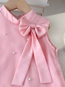 SHEIN Đầm công chúa mùa hè cho bé gái, cổ tròn, không tay, hai lớp vải lưới, đính hạt hình bướm. - Hồng - Xem 5