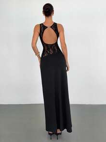 Siren Gaze Đầm không tay đơn sắc tối giản dành cho nữ, thích hợp mặc hàng ngày. - màu đen - Xem 3