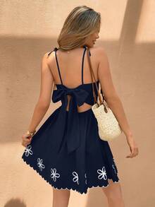 SHEIN Frenchy Đầm ngắn dự tiệc thời trang nữ, kiểu dáng thắt nơ, có dây đeo. - Màu xanh hải quân - Xem 2