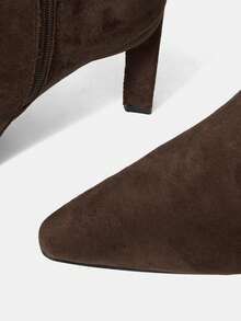 MOTF PREMIUM LADIES FASHION SOLID COLOR RHINESTONE DECORATED POINTED TOE KNEE-HIGH BOOTS, FOR NEW YEAR HOLIDAY VALENTINE'S DAY - Coffee Brown - View 6