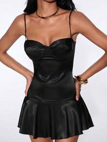 SHEIN ICON 修身翻领迷你连衣裙，带钢圈 - 黑色 - 查看 6