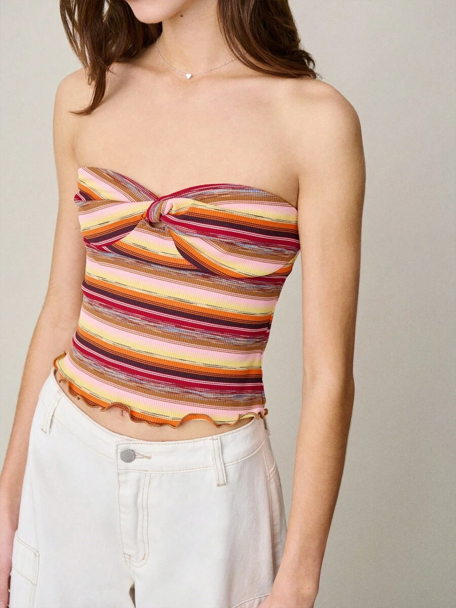 Nöista 无肩带条纹抹胸上衣，正面扭结设计，饰以水平条纹。适合春夏穿着，女士款。 - 彩色 - 查看 1
