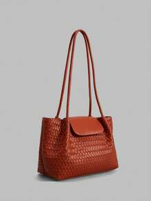 Ontre Fashion Women's Handbag, Exquisite Woven Embossed PU Shoulder Bag - Red - View 2