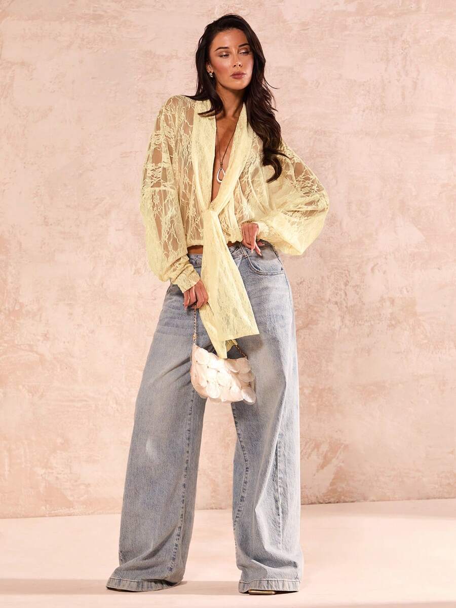 SHEIN Glamour 优雅通勤纯色系带女式衬衫