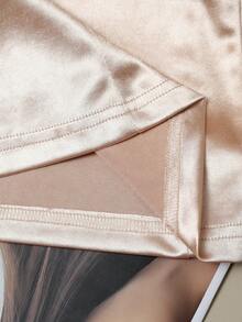 GlowEve Women's Satin Fabric Front Drape Collar Raglan Sleeve Waist Cinched Elegant Fancy Date Party Holiday Light Peach Blouse, Spring/Summer - Apricot - View 6