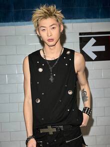 ROMWE MEN Grunge Punk Men's Knitted Eyelet Design Crew Neck Casual Tank Top - Black - View 3