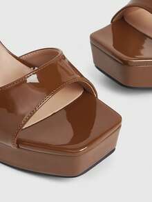 CUCCOO LuxiPop Women's Chunky Heel Sandals With Waterproof Platform And Ankle Strap, Elegant Style - Brown - View 4