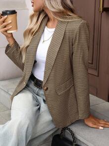 SHEIN LUNE Women's Casual Plaid Long Sleeve Blazer - Brown - View 5