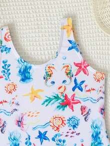 女婴圆领无袖印花夏季泳衣/定向印花/连体泳衣 - 彩色 - 查看 5