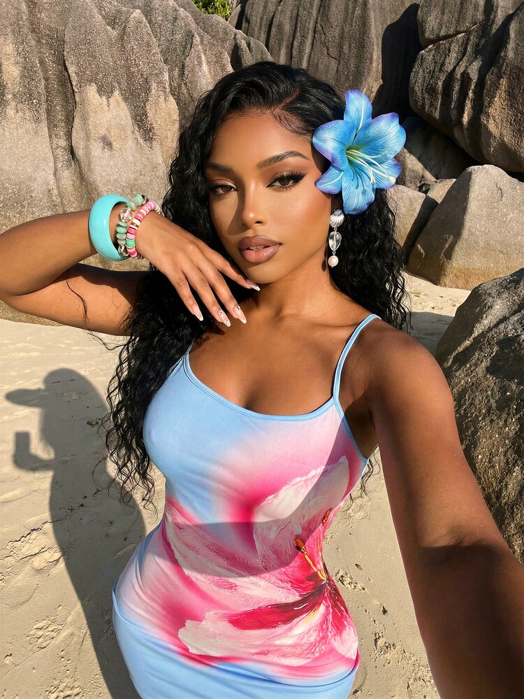 Slaydiva 2026 Spring/Summer New Casual Resort Elegant Slim Fit Cross-Striped Floral Women Mini Dress.Suitable For Everyday Wear, Shopping, Back To School, Music Festivals, Carnivals, Dates, Party, Brunch, Airport Outfits, Sexy, Vacation, Travel, Beach Wear, Influencer, Club, Nightclub, Wedding Guest Attire-A ,Summer Dress,Beach Vacation Outfits For Women - Multicolor - View 7