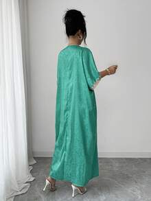 Rafferiza 女士缎面系带蕾丝拼接连衣裙，春夏款 - 綠色 - 查看 2