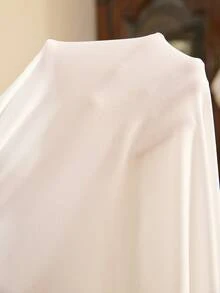 Côtesoire Áo ngủ nữ thanh lịch màu trơn phối lưới cổ tròn, kiểu Pháp duyên dáng. - trắng - Xem 7