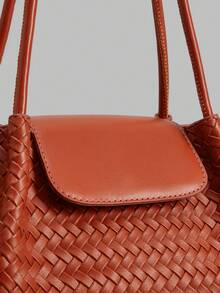 Ontre Fashion Women's Handbag, Exquisite Woven Embossed PU Shoulder Bag - Red - View 5