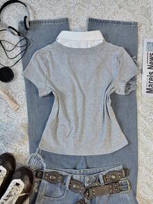 Noixe 女士 Polo 领短袖 T 恤 - 灰色 - 查看 2