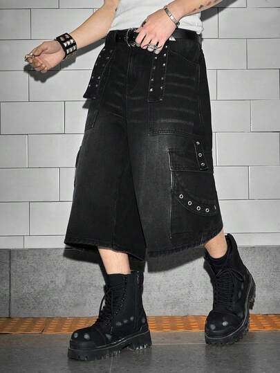 ROMWE MEN Casual 男士铆钉装饰牛仔短裤