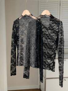 Comfortcana 2pcs Black Lace & Mesh Set - Black - View 2