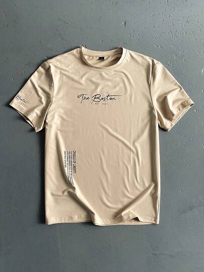 StoneGrade 男士休闲字母印花圆领短袖 T 恤，夏季