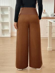 SHEIN Maternity Solid Color Loose High Waist Adjustable Waistband Simple Design Pants - Rust Brown - View 2