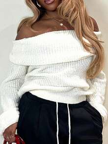 Mariisbox 露肩灯笼袖套头衫，Y2K 90年代风格，休闲可爱，适合春夏、机场、度假、秋季、返校、秋冬日常穿着，圣诞节、感恩节皆宜，时尚百搭。 - 奶油色 - 查看 3