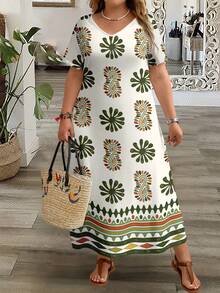 Modelyn CURVE Đầm ngắn tay cổ chữ V dáng suông dành cho nữ cỡ lớn, thích hợp cho mùa hè. - Nhiều màu - Xem 1