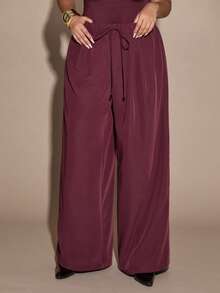 SHEIN BAE 大码女式紫色高腰阔腿裤，长裤，春夏款 - 紫色 - 查看 7