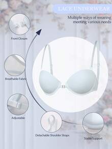 DesireSculpt 2pcs Women's Solid Color Comfortable Strapless Minimalist Design Front Hook Bras - Multicolor - View 6