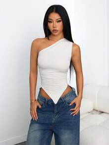 SHEIN PETITE 女士度假休闲三件套不对称下摆不对称肩部上衣，夏季两件套，适合返校、下午茶、休闲、海滩婚礼宾客、毕业早午餐、圣帕特里克节、春假、复活节、音乐节等场合，优雅波西米亚热带风情，棕色、黑色、杏色 - 彩色 - 查看 7