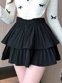 DAZY Chân váy ngắn xếp ly dáng thường ngày dành cho nữ - màu đen - Xem 4