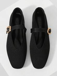 MOTF PREMIUM WOMEN SQUARE TOE BUCKLE STRAP FLATS VALENTINE'S DAY - Black - View 2