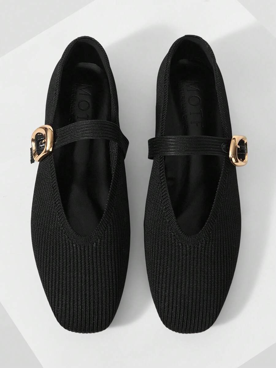 MOTF PREMIUM WOMEN SQUARE TOE BUCKLE STRAP FLATS VALENTINE'S DAY - Black - View 2