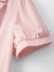 GlowEve CURVE Đầm ngắn nữ màu trơn cổ áo blazer thắt nơ tay phồng eo thon, kiểu dáng ngọt ngào cho buổi hẹn hò/tiệc trà chiều. - Hồng - Xem 3