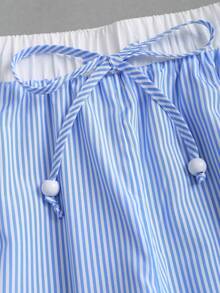 Sweetra 女士蓝色条纹休闲百搭通勤吊带背心和阔腿裤两件套，春夏款 - 藍白色 - 查看 8