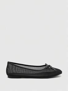 CUCCOO BIZCHIC Sepatu Loafer Datar Minimalis Kasual Serbaguna Wanita dengan Dekorasi Pita untuk Natal dan Musim Semi. - Jala hitam malam yang tenang - View 2