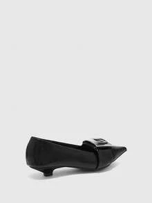 CUCCOO BIZCHIC Pointed Thick Heel Middle Heel Women's Leather Slip OnBeautiful Temperament French Low Vamp Shoes Women's New Spring And Autumn Spring Shoes - Black - View 9