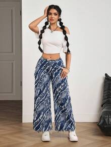 SHEIN PETITE Women's Casual Versatile Flared Jeans With Pockets And Button Design - Blue - View 5