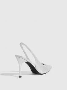 CUCCOO SZL Sexy Fashion Pointed Toe Rhinestone Embellished Stiletto High Heel Pumps, Backless Party Dress Shoes For Women Valentine's Day Spring Shoes - Silver - View 8