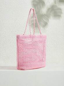 SHECARRY Túi tote bằng rơm nhiều màu sắc dành cho nữ, dung tích lớn, thích hợp cho kỳ nghỉ và du lịch. - Màu Hồng baby - Xem 2