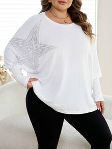SHEIN CURVE+ Curve 尺码 US22 音乐节、海滨度假、波西米亚风印花黑色T恤、性感黑色T恤、万圣节 - 白色 - 查看 3