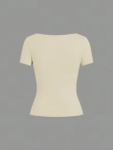 SHEIN EZwear 3件/套 女士针织T恤，多色，春夏基础款T恤 女士方领上衣 套装 纯色T恤 女士基础款上衣 多件装上衣 女士短袖上衣 修身款上衣 - 彩色 - 查看 6