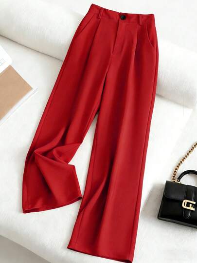 Franclia Petite 女士休闲通勤简约纯色褶裥宽松阔腿裤