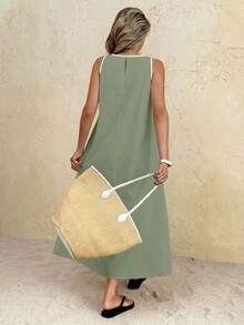 SHEIN Frenchy Vestido casual de mujer con cuello redondo, sin mangas y holgado para vacaciones - verde menta - Ver 2