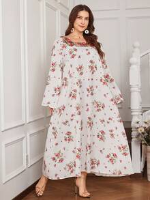 Al Najma Đầm cỡ lớn kiểu Ả Rập dành cho phụ nữ, họa tiết in nổi, phối nhiều màu sắc, cổ áo thêu, kiểu dáng mùa xuân. - Nhiều màu - Xem 6