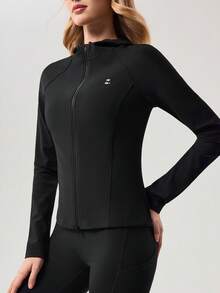 OutZeal Women Sports Jacket Black Daily Casual Soft Stretch Slim-Fit Zip Up Jacket Active Tops - Black - View 7