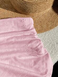 Comfortcana Pink Hollow Textured Ruched A-Line Mini Skirt - Pink - View 3