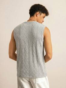 SWAVVY Men's Casual Graphic Print Crew Neck Tank Top - Grey - View 3