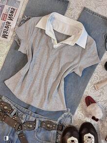 Noixe 女士 Polo 领短袖 T 恤 - 灰色 - 查看 1