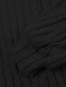 Sunspun Women's Solid Color Knitted Elastic Hooded Rabbit Ear Bodysuit, Anime Inspired Top, Cute, Rabbit Ears, Spring/Autumn, Winter - Black - View 3